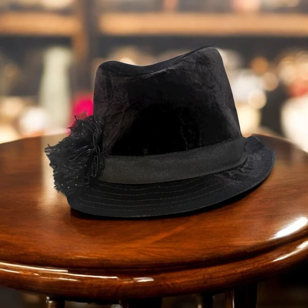 The Place Black Velvet Fedora with Floral Accent, Kids L 10+ 2 for $30
